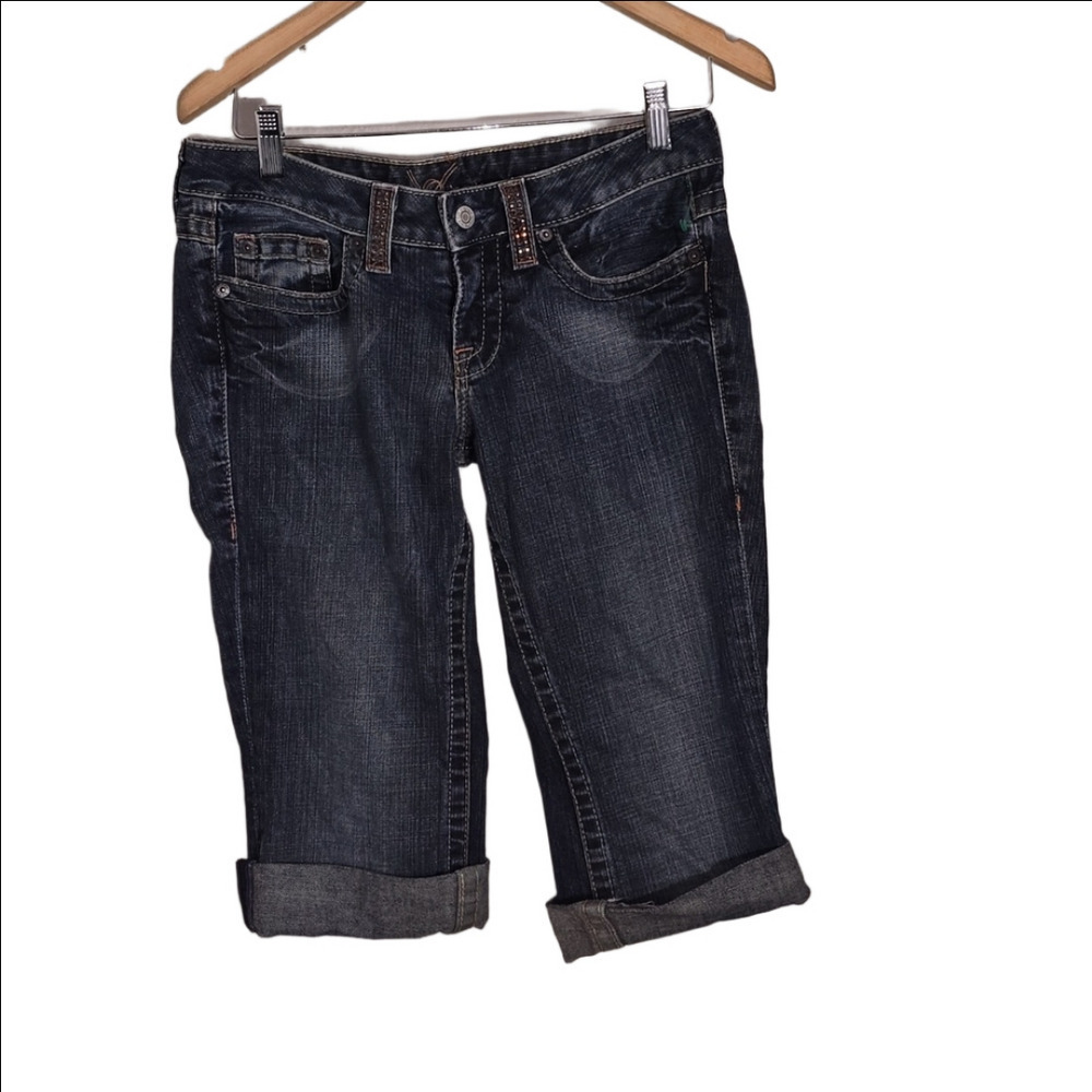 "BeBe Denim Jean Capris with Brown Studs"